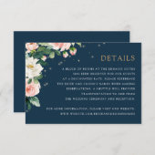 Invitation Floral Blush Navy String Lights Détails Info Card (Devant / Derrière)
