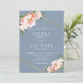 Invitation Floral Blush or géométrique Dusty Mariage bleu (Debout devant)