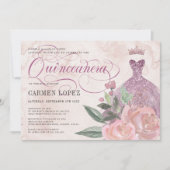 Invitation Floral Blush Parties scintillant rose Princesse Qu (Devant)