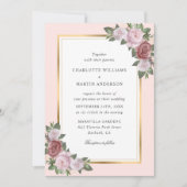 Invitation Floral Blush Peach Gold Frame Rustique Mariage (Devant)