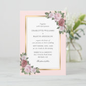 Invitation Floral Blush Peach Gold Frame Rustique Mariage (Debout devant)