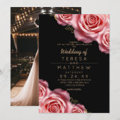 Invitation Floral Blush Pink and Black Modern Wedding (Devant / Derrière)
