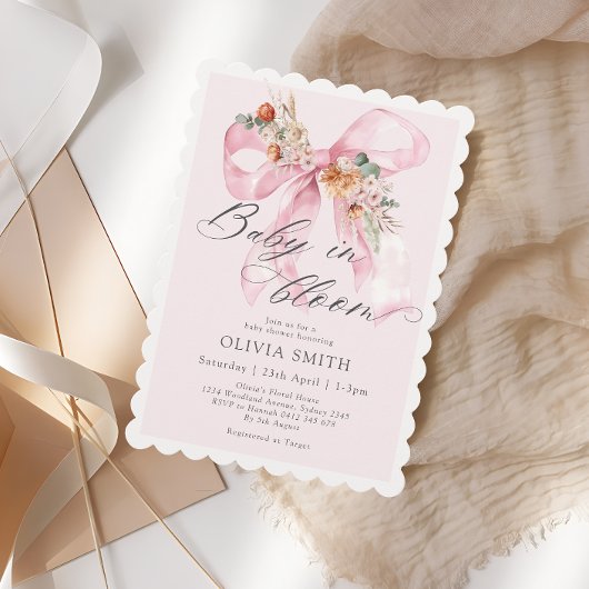 Invitation Floral Blush Pink Bow Baby dans le Baby shower de 