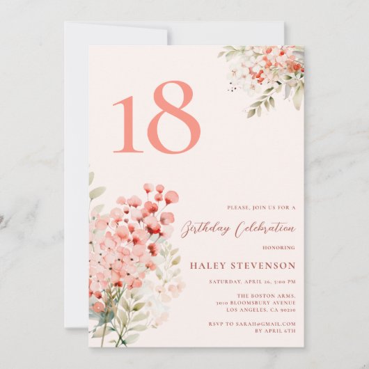 Invitation Floral Blush Pink Whimsical 18e anniversaire (Devant)