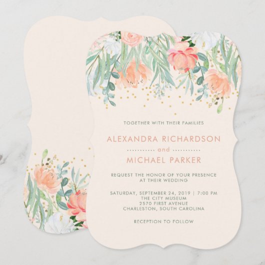 Invitation Floral Blush Romance | Mariage aquarelle (Devant / Derrière)