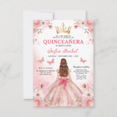 Invitation Floral Blush rose Bilingue Espagnol Quinceanera (Devant)