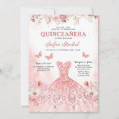Invitation Floral Blush rose Bilingue Espagnol Quinceanera (Devant)