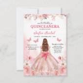 Invitation Floral Blush rose Bilingue Espagnol Quinceanera (Devant)