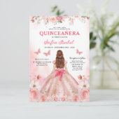 Invitation Floral Blush rose Bilingue Espagnol Quinceanera (Debout devant)