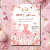 Invitation Floral Blush rose Bilingue Espagnol Quinceanera
