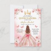 Invitation Floral Blush rose Bilingue Espagnol Quinceanera (Devant)