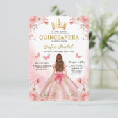 Invitation Floral Blush rose Bilingue Espagnol Quinceanera (Debout devant)