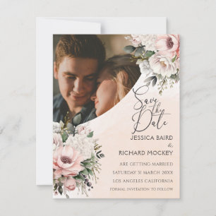 Invitation Floral Blush rose Mariage Photo Enregistrer la car