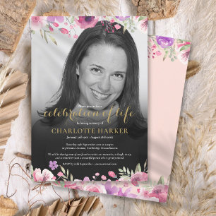 Invitation Floral Blush rose noir et blanc Photo funérailles