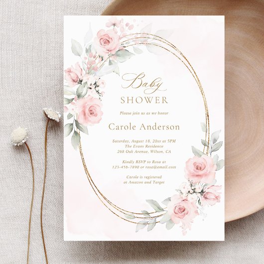 Invitation Floral Blush rose or bébé fille Douche