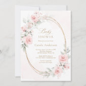 Invitation Floral Blush rose or bébé fille Douche (Devant)