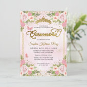 Invitation Floral Blush rose or Parties scintillant Couronne  (Debout devant)