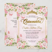 Invitation Floral Blush rose or Parties scintillant Couronne  (Devant / Derrière)
