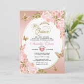 Invitation Floral Blush Rose Or Tiara Butterfly Quinceañera (Debout devant)