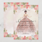 Invitation Floral Blush rose princesse Anniversaire Quinceane (Devant / Derrière)