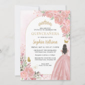 Invitation Floral Blush rose princesse Anniversaire Quinceane (Devant)