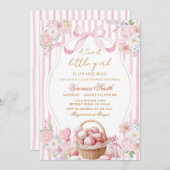 Invitation Floral Blush Stripe Pink Sweets Bow Baby Shower  (Devant / Derrière)