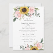 Invitation Floral Blush Sunflowers Vert Élégant Mariage (Devant)