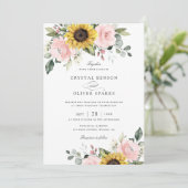Invitation Floral Blush Sunflowers Vert Élégant Mariage (Debout devant)