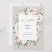 Invitation Floral Blush White Peonies Mariage Enregistrer la (Devant)