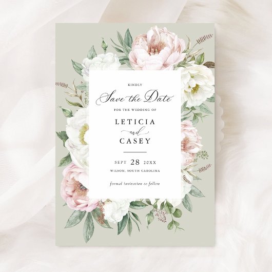 Invitation Floral Blush White Peonies Mariage Enregistrer la