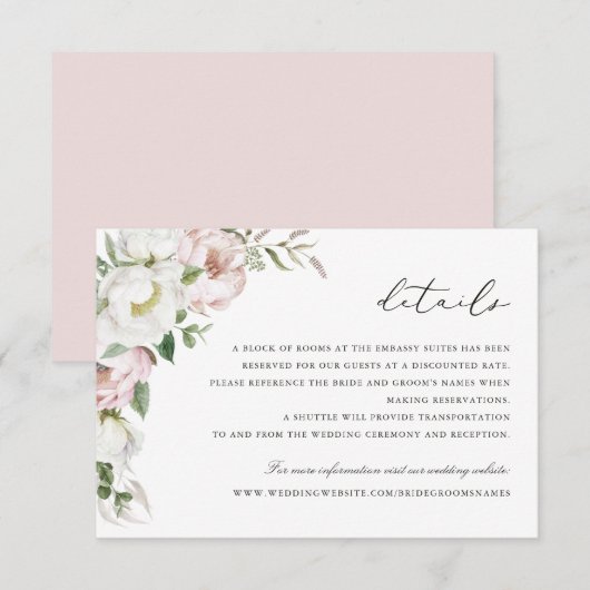 Invitation Floral Blush White Peony Détails de la verdure Ins (Devant / Derrière)