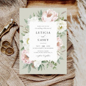 Invitation Floral Blush White Peony Frame Mariage élégant