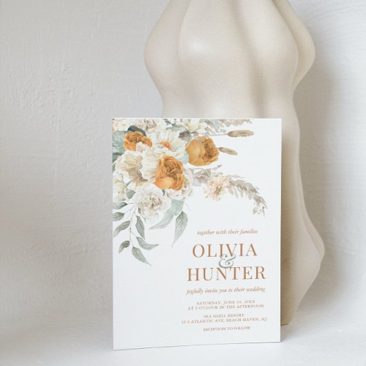 Invitation Floral Bohème moderne Mariage en terre cuite