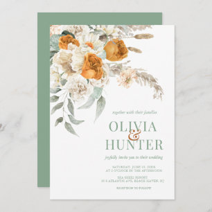 Invitation Floral Bohème moderne Sage Mariage vert