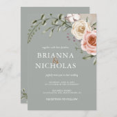 Invitation Floral Bohème Sage Mariage vert (Devant / Derrière)