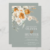 Invitation Floral Bohème Sage Mariage vert (Devant / Derrière)