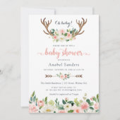 Invitation Floral Boho Antler Blush Chic Flèches Baby shower (Devant)