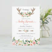 Invitation Floral Boho Antler Blush Chic Flèches Baby shower (Debout devant)