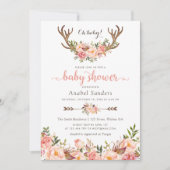Invitation Floral Boho Antler Blush Chic Flèches Baby shower (Devant)