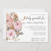 Invitation Floral BOHO Aquarelle rose pâle Bébé Fille Douche (Devant)