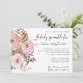 Invitation Floral BOHO Aquarelle rose pâle Bébé Fille Douche (Debout devant)