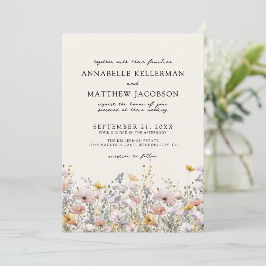Invitation Floral Boho Beige Wildflower Wedding (Debout devant)