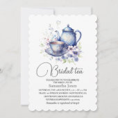 Invitation Floral Boho Blue Tea Pot Party Bridal Shower  (Devant)
