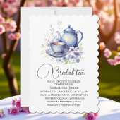 Invitation Floral Boho Blue Tea Pot Party Bridal Shower 