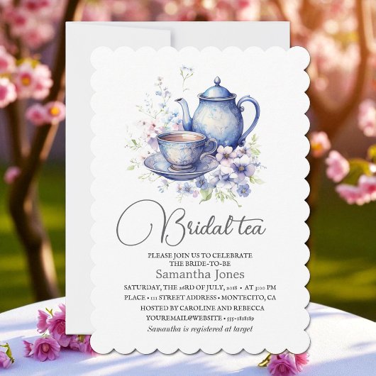Invitation Floral Boho Blue Tea Pot Party Bridal Shower 