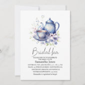 Invitation Floral Boho Blue Tea Pot Party Bridal Shower (Devant)