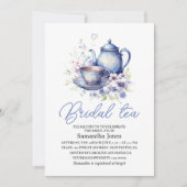 Invitation Floral Boho Blue Tea Pot Party Fête des mariées (Devant)