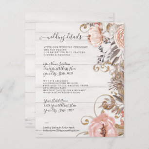 Invitation Floral Boho Blush Rose Bois blanc Détails Mariage
