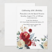 Invitation Floral Boho Bourgogne, personnalisable, 40e annive (Devant / Derrière)
