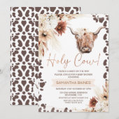 Invitation Floral Boho Brown Holy Cow Highland Baby shower (Devant / Derrière)